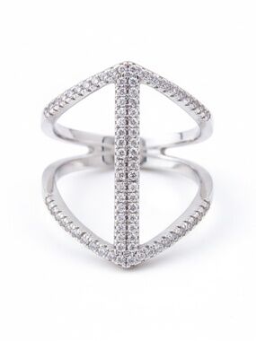 Womens Silver Tone Studded Cubic Zirconia Statement Ring Size 8.5